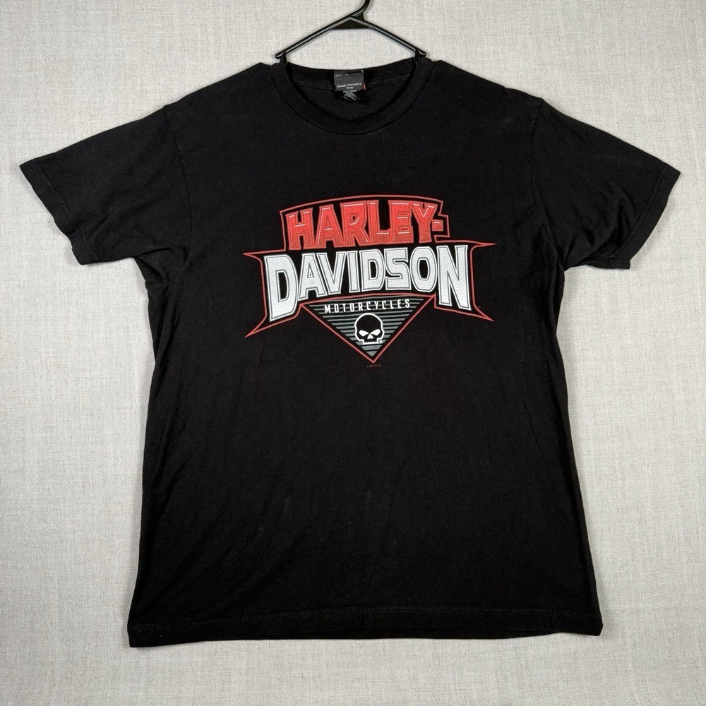 Harley Davidson Shirt Mens Large Black Eureka Springs AK Factory Customs Skull